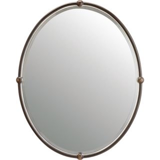 Olde Bronze Finish Bead Detail Oval 30" High Mirror   #66603