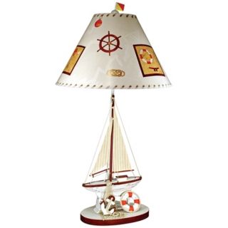 Paul Brent Burgundy Red and White Sailboat Table Lamp   #J2558