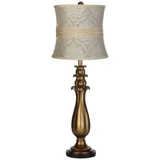 Beige Damask Shade Dark Gold Tulip Table Lamp   #X2128 V9135