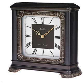 Moraine Chimes 12 1/2" Wide Black Walnut Bulova Mantel Clock   #V1925