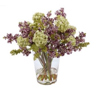 Jane Seymour 15" Purple Lilacs Faux Flowers in Glass Vase   #V3010