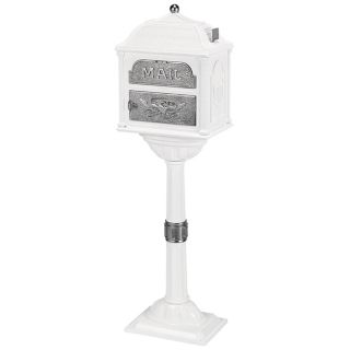 Classic White and Silver Finish Mailbox With Pedestal   #93849