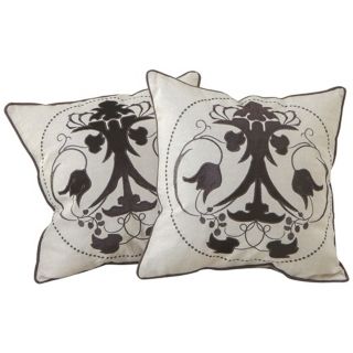 Set of 2 Black Embroidered 18" Square Throw Pillows   #X8033