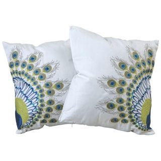 Set of 2 Peafowl Tail 18" Embroidered Throw Pillows   #X8052