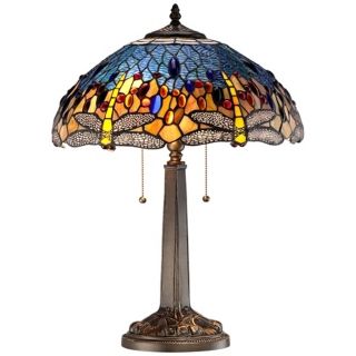 Tiffany Style Blue Green Dragonfly Bronze Table Lamp   #U0148