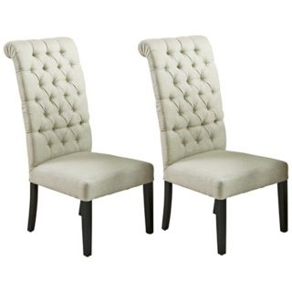 Set of 2 French Tufted Fabric Dining Chairs   #X9172