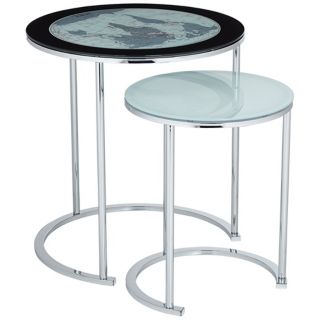 Set of 2 World Map Metal and Glass Nesting Tables   #T4538