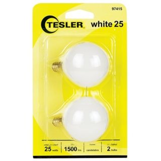 Tesler 25 Watt 2 Pack G16 1/2 White Candelabra Light Bulbs   #97415