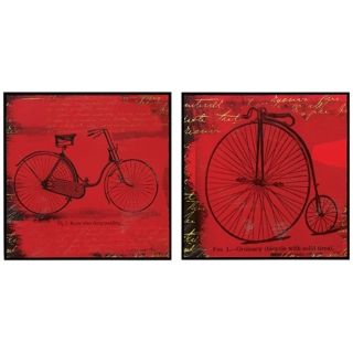 Set of 2 Bicycle I/II 21" Square Bold Red Wall Art   #V6851