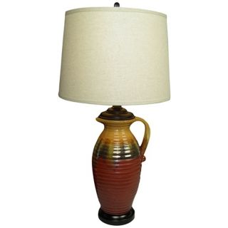 Earth Rustic Burgundy and Mustard Pitcher Ceramic Table Lamp   #W5224