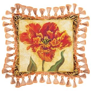 Morning Red Tulip Fringe Accent Pillow   #J8161