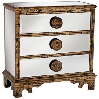 Mirror and Aged Gold 3 Drawer Chest   #X6505