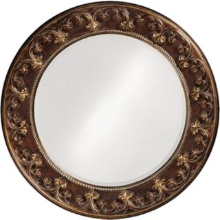 Cassis Brown and Antique Gold Round 42 Wide Wall Mirror   #H6331
