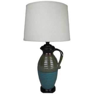 Earth Rustic Blue and Green Pitcher Ceramic Table Lamp   #W5221