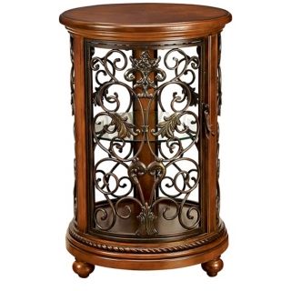 Florentine Round Wood And Iron Curio Cabinet   #T0564