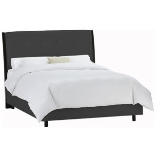 Tufted Headboard Black Microsuede Bed (Full)   #P2424