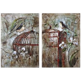 Uttermost Set of 2 Hand Painted Caged Birds Wall Art   #V3988