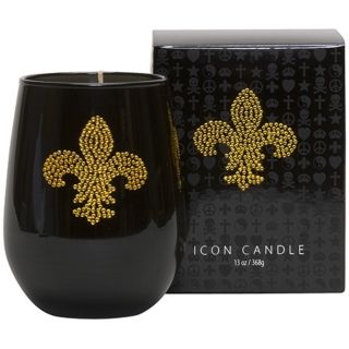 Gold Fleur de Lis Icon Candle in Black Glass   #W4586
