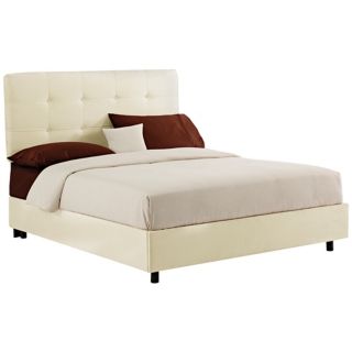 White Microsuede Tufted Bed   #N6210