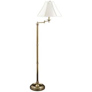 Jersey Brass Swing Arm Floor Lamp with Ivory Shade   #V0472