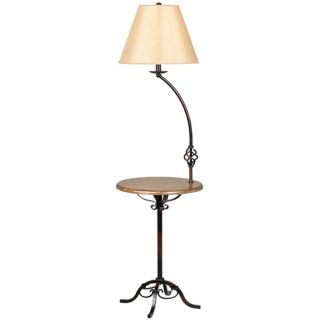 Wrought Iron Wood Tray Table Floor Lamp   #P4803