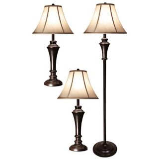 Set of 3 Bronze Wood Table Lamps and Floor Lamp   #W5505