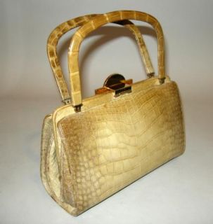 Petite Smart Judith Leiber Vintage Beige Leather Alligator Handbag CA