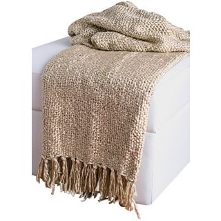 Loom Woven  Beige Throw With Fringe   #V8986