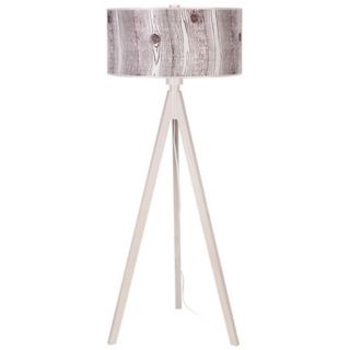 Lights Up Woody Pickled Faux Bois Shade Floor Lamp   #T2981