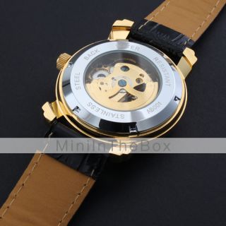 USD $ 19.73   Automatic Mechanical Black Leather Band Wrist Watch with