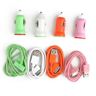 Colorful Mini Car Charger with USB Data/Charge Cable for iPhone 4 / 4S