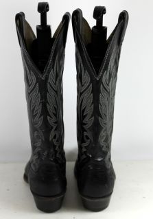 Justin Black Leather Lizard Skin Western Cowboy Womens Boots Sz 6 5 B