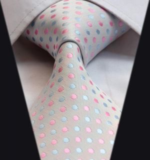 TD1001K C Pink Blue Polka Dot Jacquard Woven Classic Silk Man Tie
