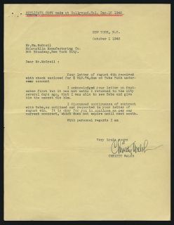 Signed Letter Christy Walsh re The Babe Ruth Underwear