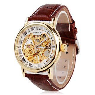 USD $ 19.99   Mens Elegant Hollow Style PU Leather Mechanical Analog