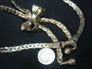 Vtg Karu Gold Tone Bow Heavy Chain Dangle Necklace