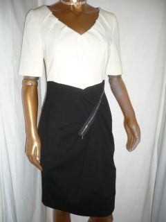 Karen Millen New Black White Colourblock Zip Dress Size 14