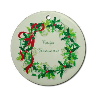 Bow Gifts  Bow Home Decor  Personalized Holly Wreath Ornament