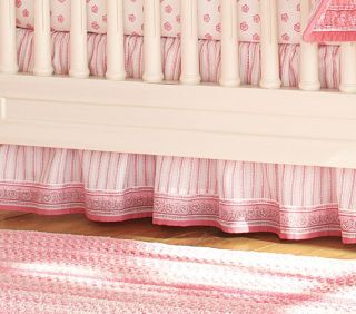 Pottery Barn Kids Karina Bed Skirt Pink White Queen Size Cottage Cute
