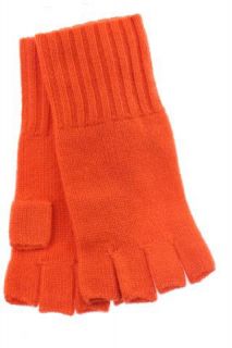 Kashmere New Orange Cashmere Knit Classic Length Fingerless Gloves One