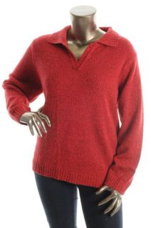 Karen Scott New Red Collar Marled Long Sleeve Henley Sweater Plus 3X