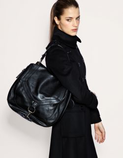 Karen Millen Black Leather Large Buckle Satchel Shoulder Sac Bag £185