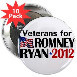 Military Buttons  Veterans for Romney Ryan 2012 2.25 Button (1