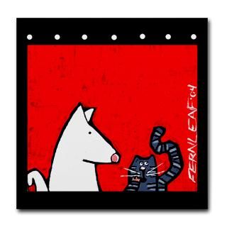 Say what? Dog Cat Folk Art Ceramic Tile Coaster  Dogs, Cats