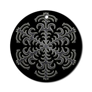 Silver Snowflake Black Background Holiday Ornament  Beautiful