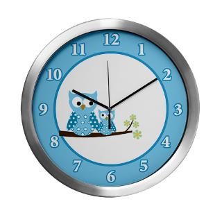Blue Hoot Owls Modern Wall Clock 14 inch for $42.50