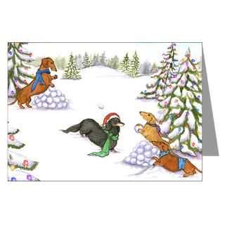 Art Greeting Cards  Weiner Dog Snowballs Greeting Cards (Pk of 20