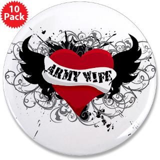ARMY WIFE; HEART & WINGS TATTOO 3.5 Button (10 pa by americanstyle