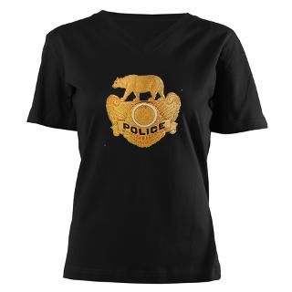 Police Badge Womens V Neck Dark T Shirt