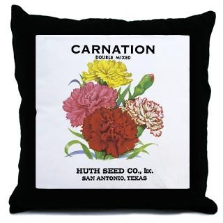 Vintage Carnation Seed Label Throw Pillow